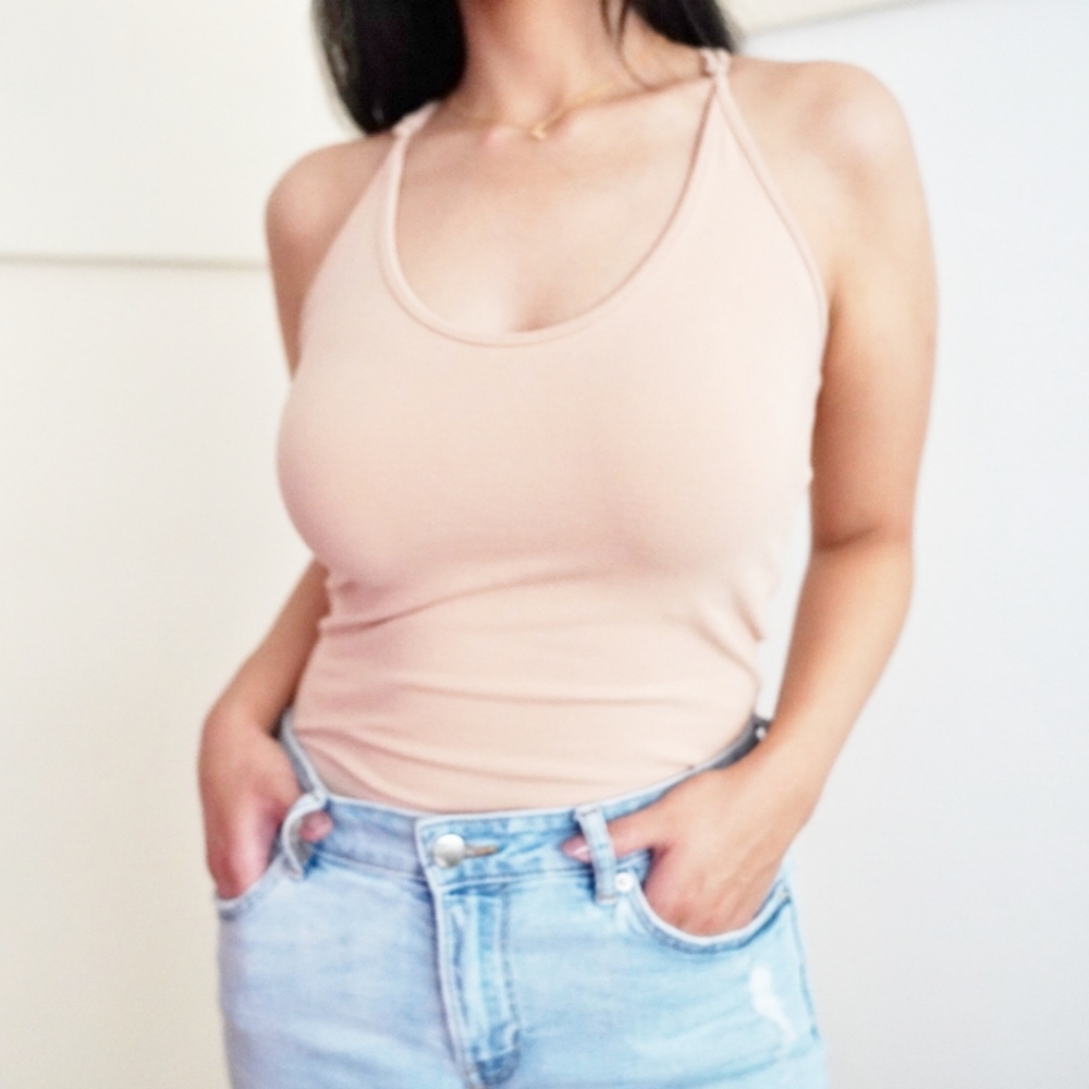 Forever 21 Racerback Beige Minimal Bodysuit